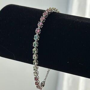 Natural tourmaline tennis bracelet sterling silver s925